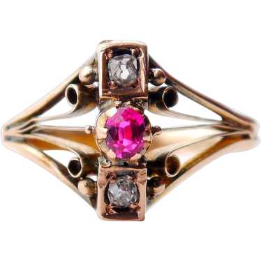 Antique Imperial Russian Ring Diamonds Ruby solid 