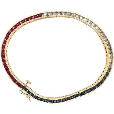 Diamond Ruby and Sapphire Tennis Bracelet