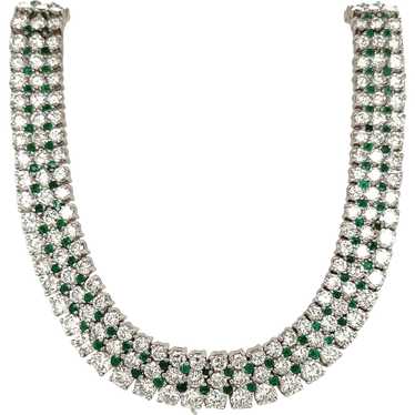 Round Diamond and Emerald Cluster 3-row Choker Ne… - image 1