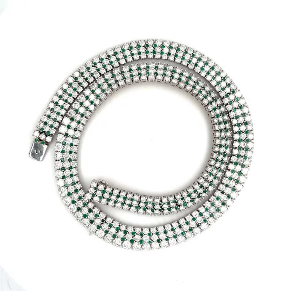 Round Diamond and Emerald Cluster 3-row Choker Ne… - image 2