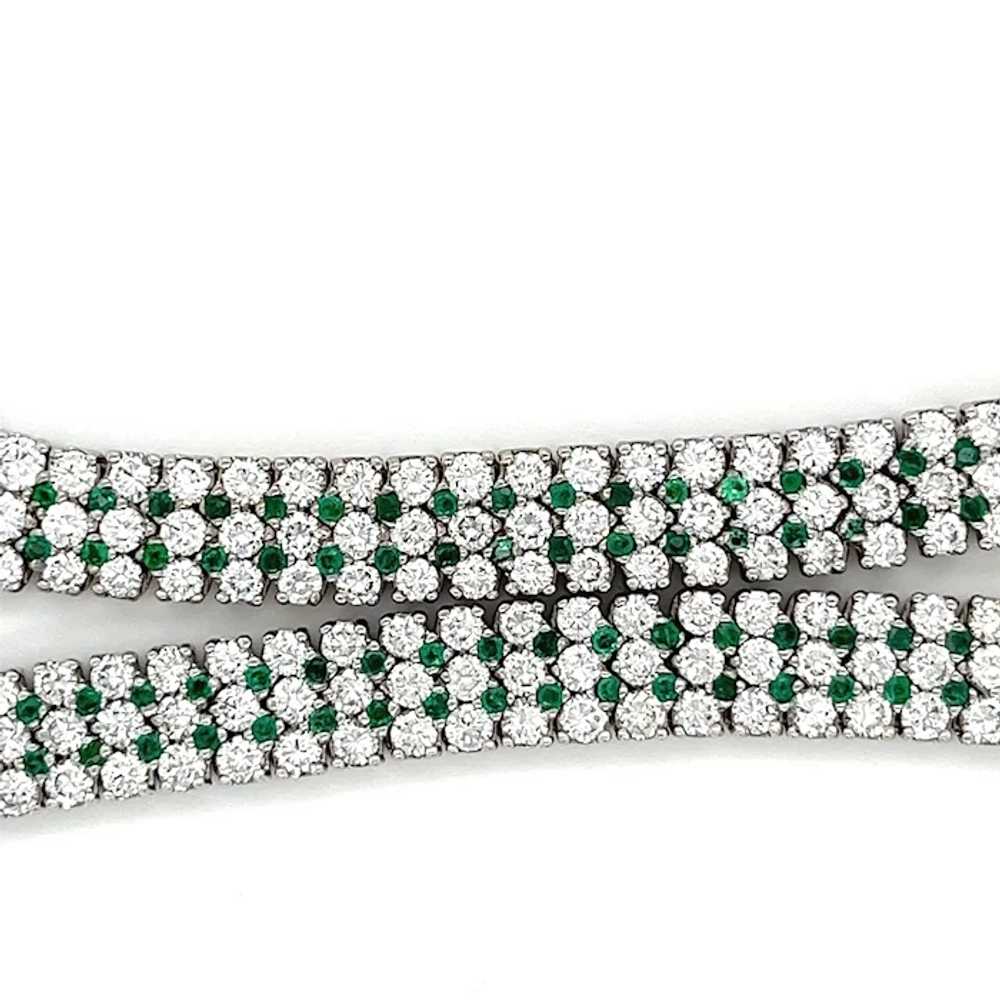 Round Diamond and Emerald Cluster 3-row Choker Ne… - image 5