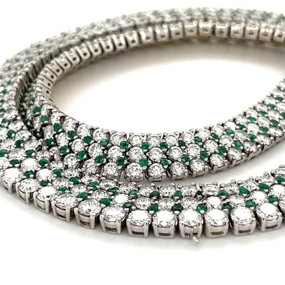 Round Diamond and Emerald Cluster 3-row Choker Ne… - image 6