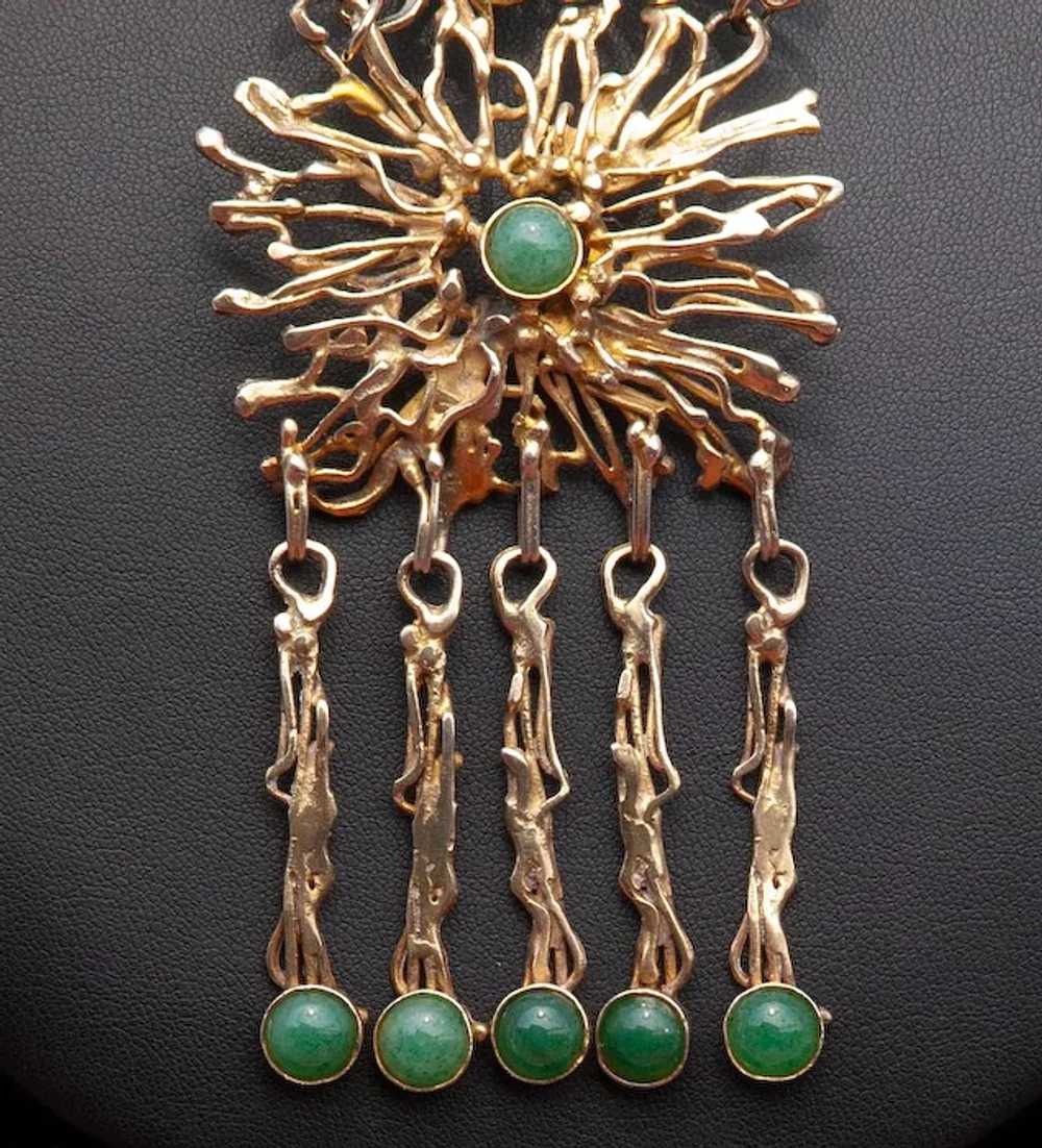 Large  Gold Washed Sterling Jade Necklace Vintage… - image 3