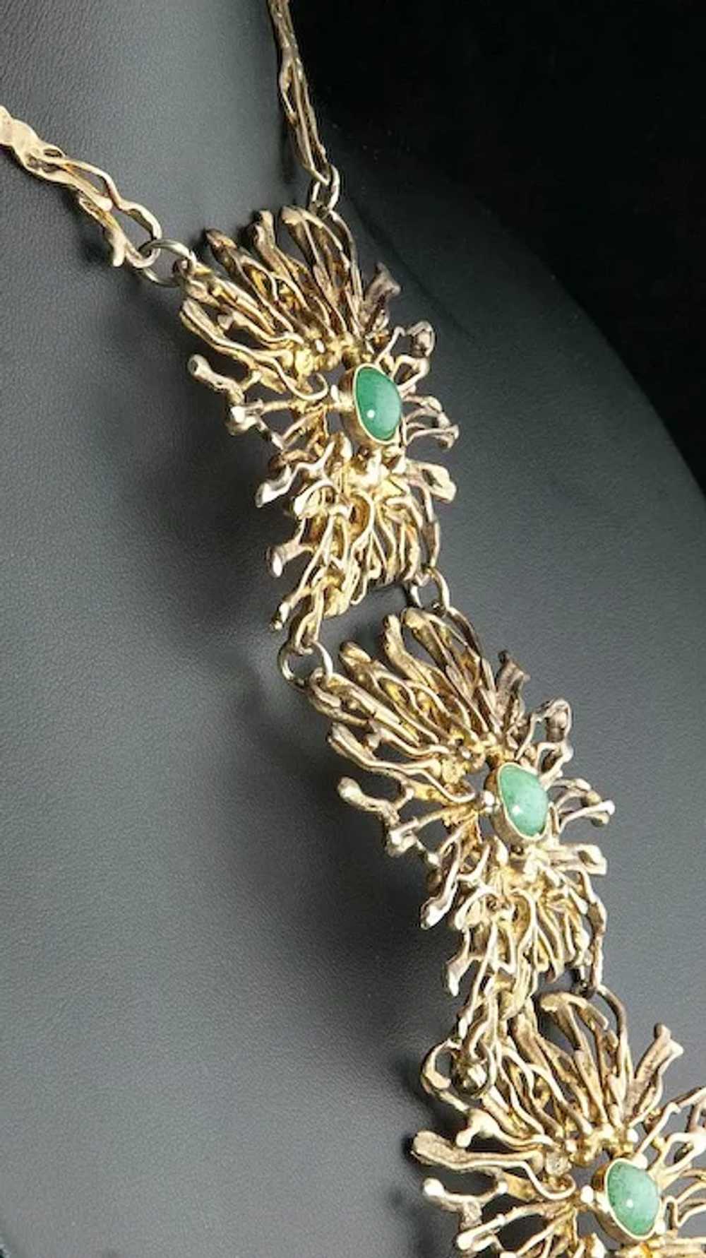 Large  Gold Washed Sterling Jade Necklace Vintage… - image 5