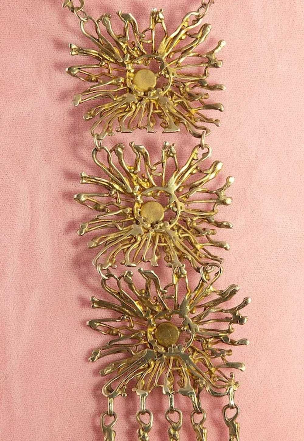 Large  Gold Washed Sterling Jade Necklace Vintage… - image 6
