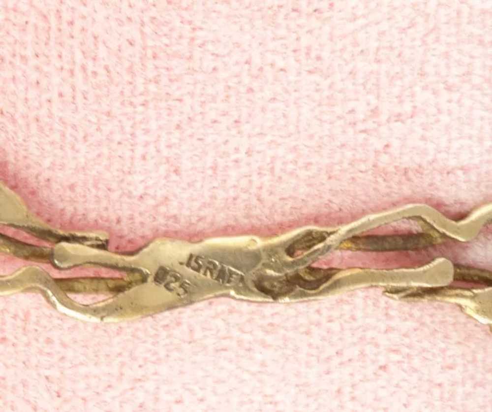 Large  Gold Washed Sterling Jade Necklace Vintage… - image 7