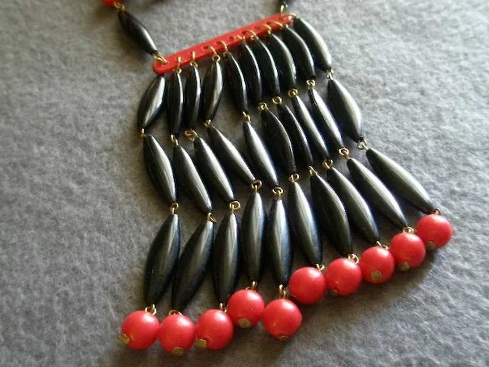Vintage Red & Black 'Egyptian Bib Style' Bakelite… - image 2