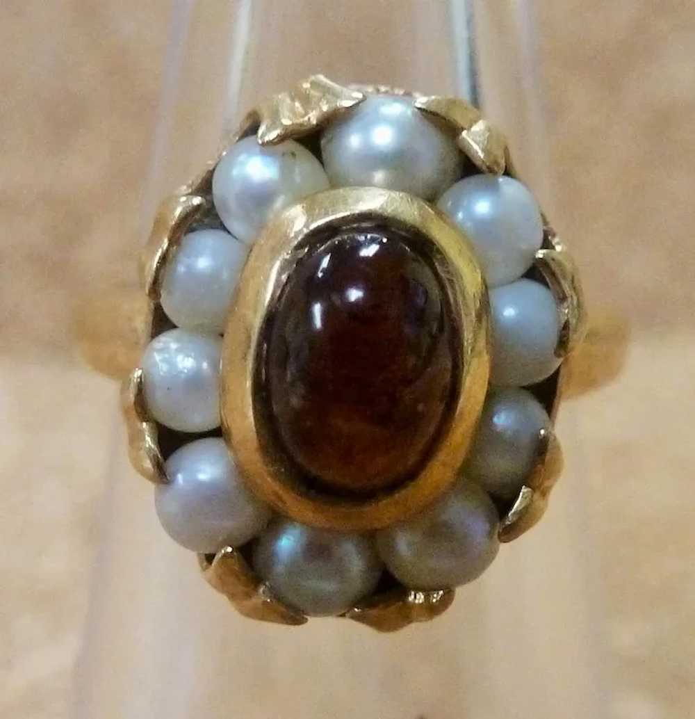 14K Victorian Cabochon Garnet and Cultured Pearl … - image 2