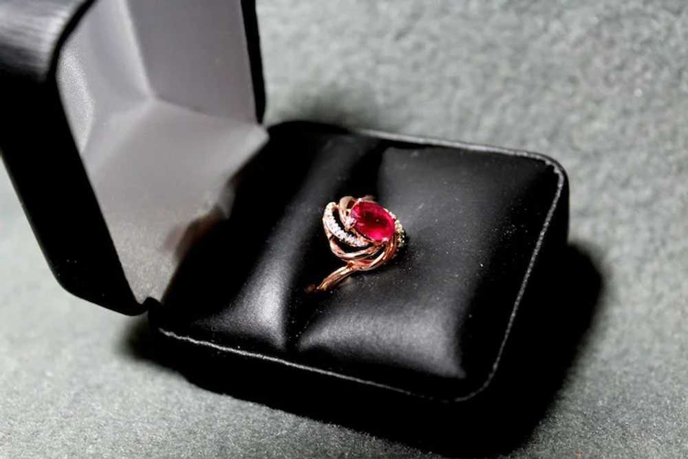 Ladies 10 K Rose Gold Diamond & Glass Filled Ruby… - image 3
