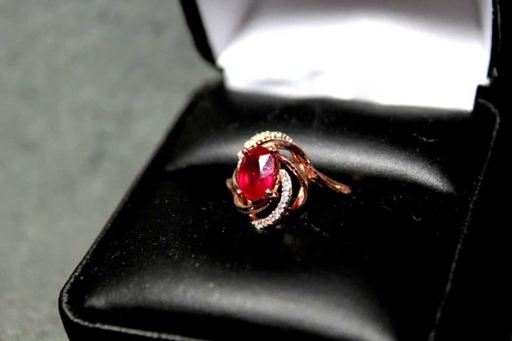 Ladies 10 K Rose Gold Diamond & Glass Filled Ruby… - image 4