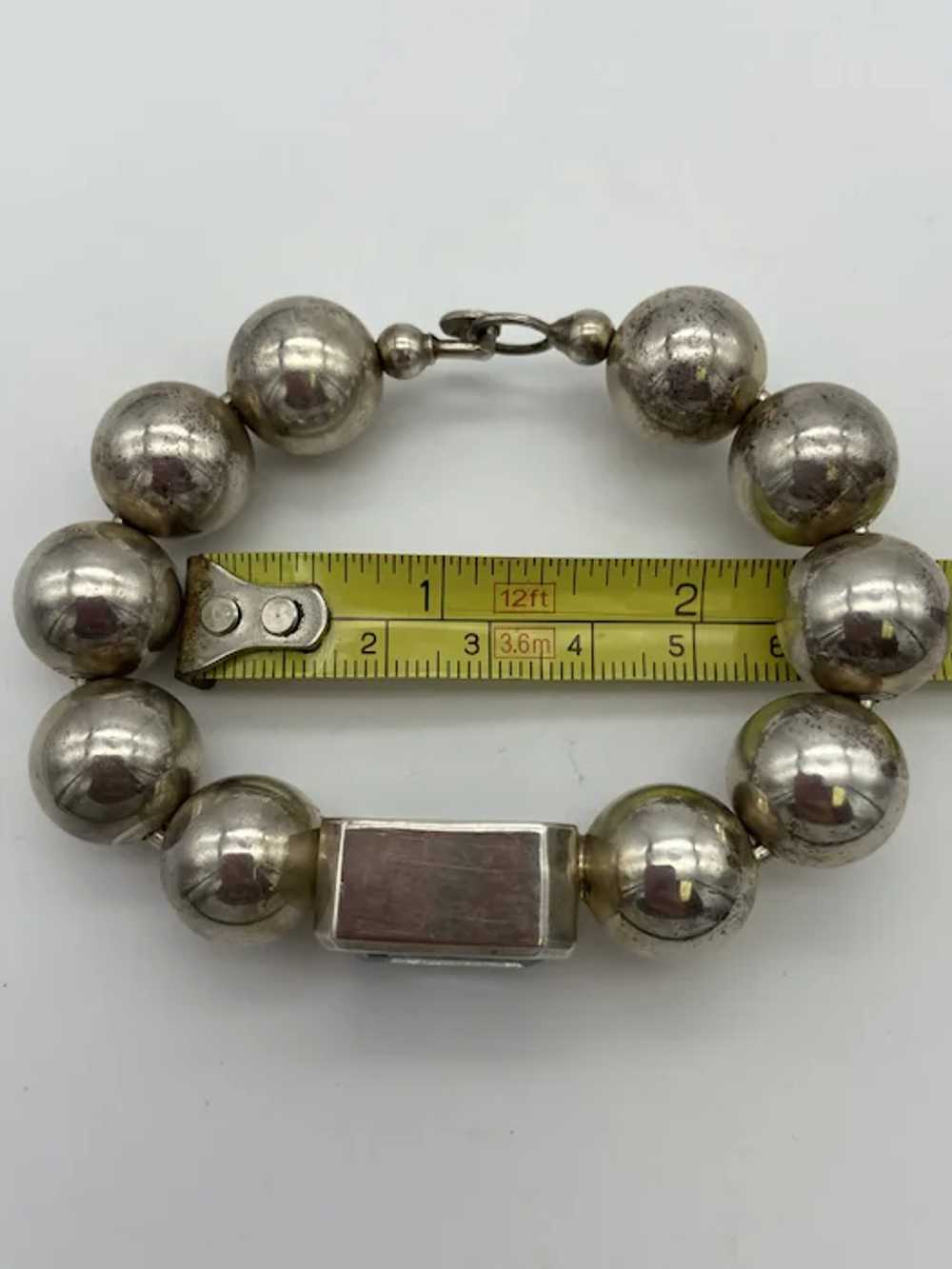 Sterling Silver 925 Chunky Ball Cuff Bracelet wit… - image 7