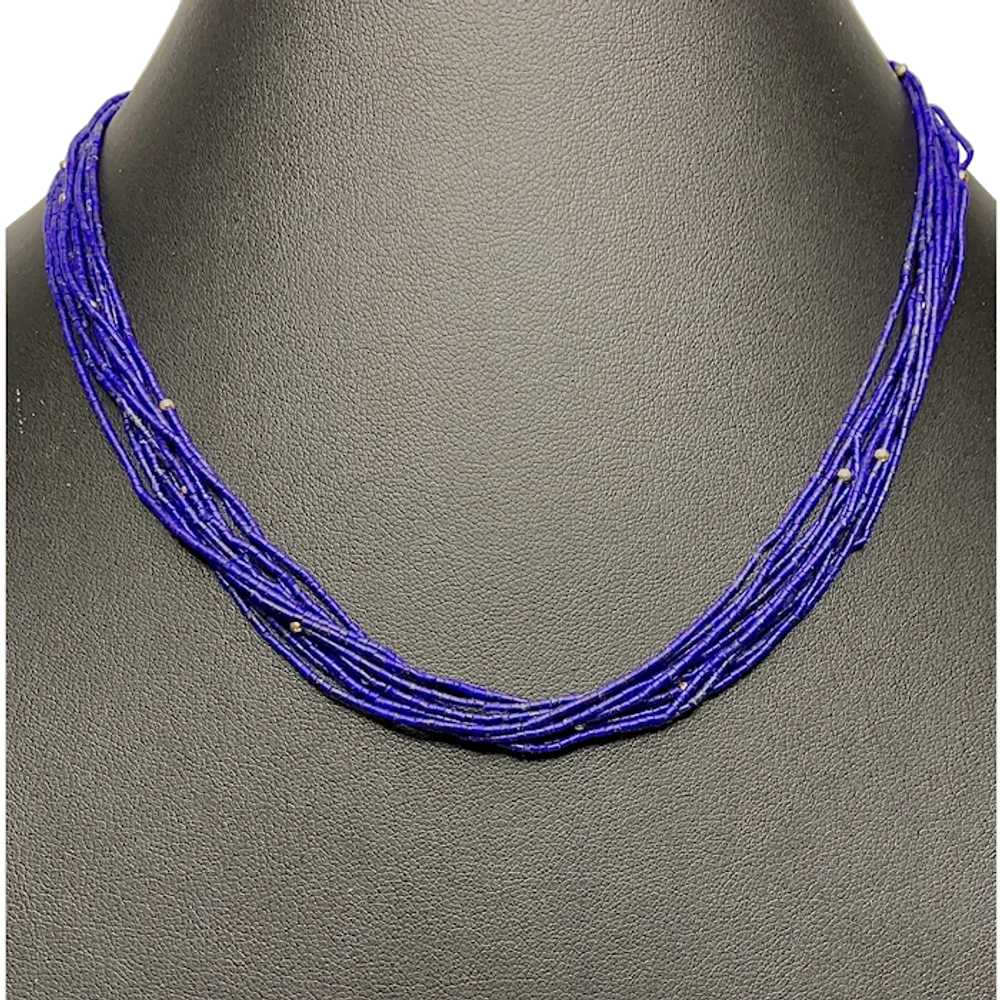 Ten Strands of Lapis and 14k Gold Necklace - image 1