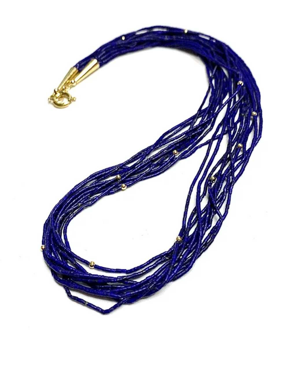 Ten Strands of Lapis and 14k Gold Necklace - image 2