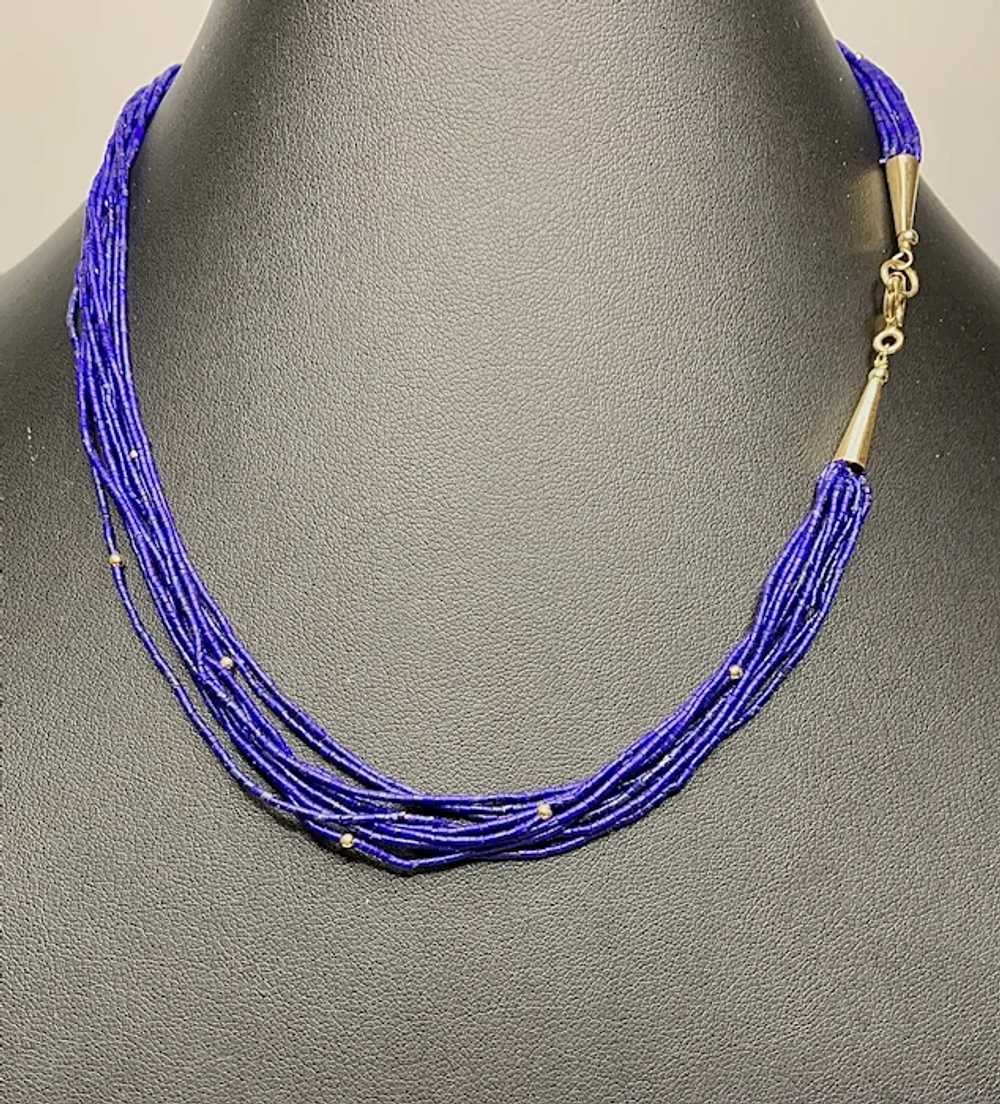 Ten Strands of Lapis and 14k Gold Necklace - image 3