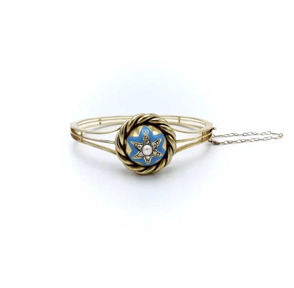 Victorian 14K Gold Enamel, Pearl and Diamond Star… - image 6