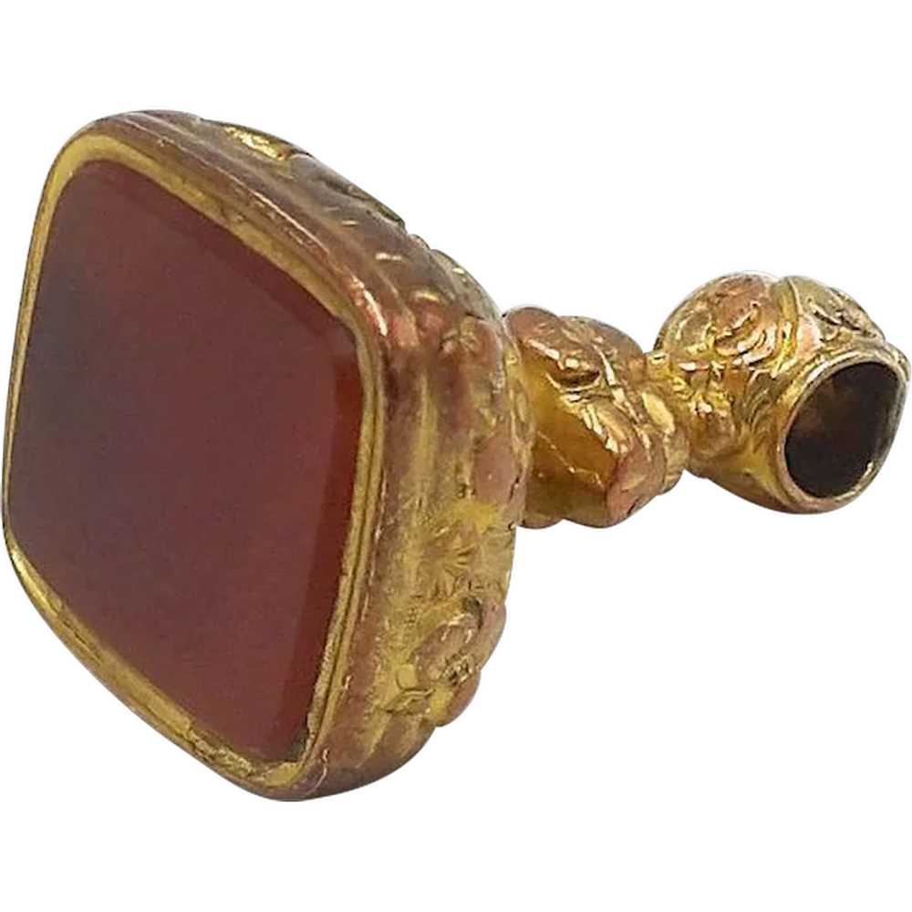 Victorian Gold on Copper and Carnelian Fob Pendant - image 1