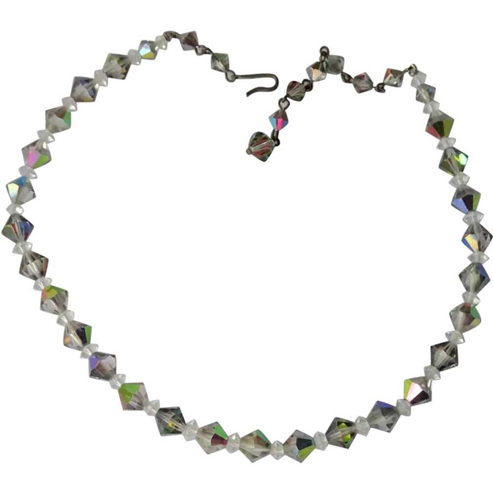 VINTAGE 1950s Art Glass Crystal Necklace, AB Carn… - image 1