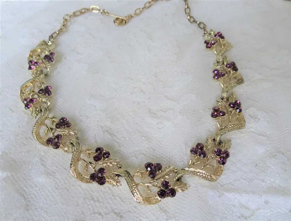 LOVELY Purple Glass Vintage Necklace, Sparkling G… - image 5