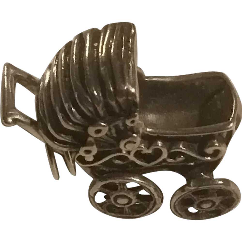 Sterling Silver Mechanical Baby Buggy, Stroller, … - image 1