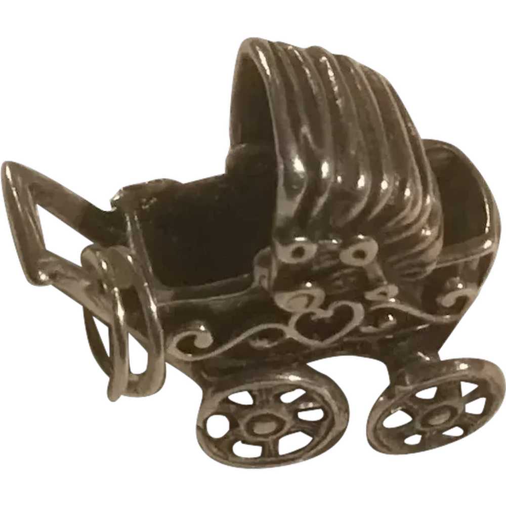 Sterling Silver Mechanical Baby Buggy, Stroller, … - image 2