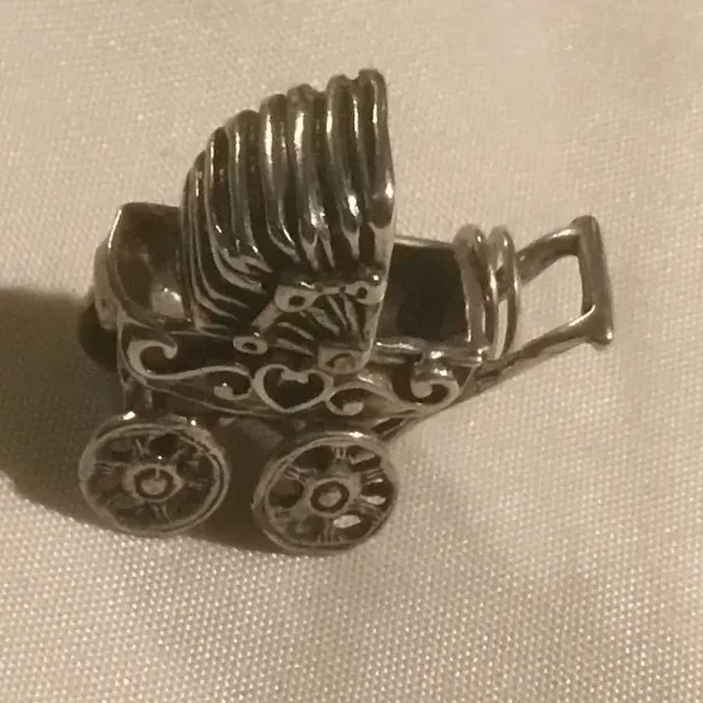 Sterling Silver Mechanical Baby Buggy, Stroller, … - image 3
