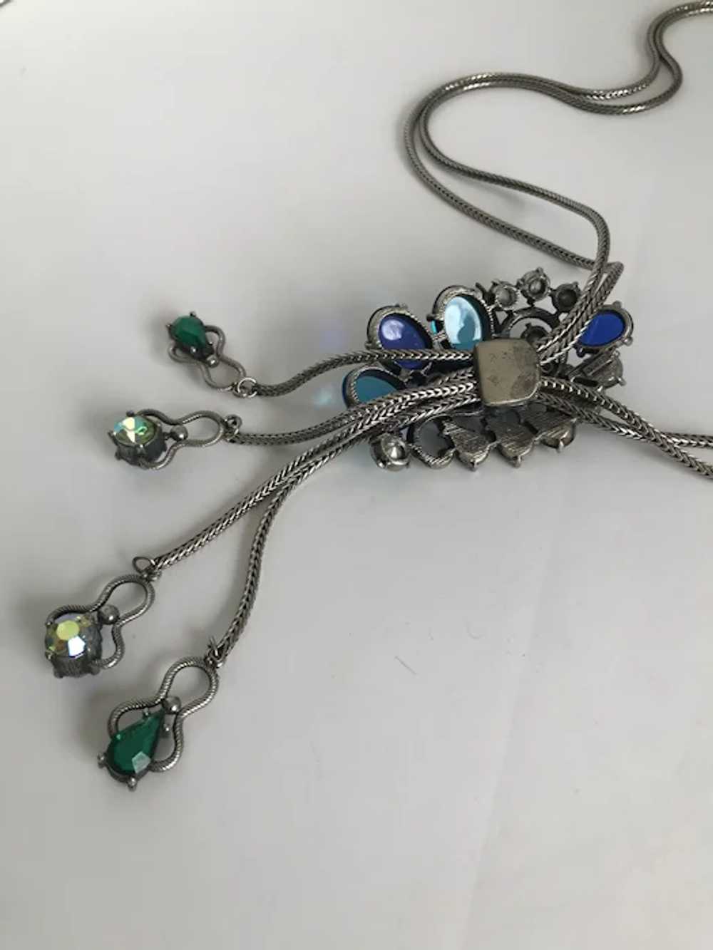 Selro Signed Rhinestone Lariat Bolo Slide Necklac… - image 3