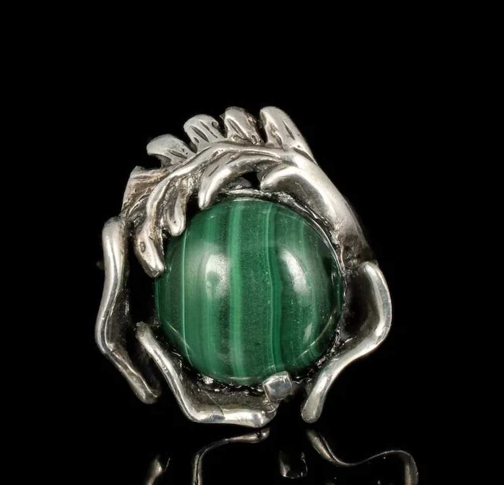 Mexican modernist 950 silver malachite Ring - image 2