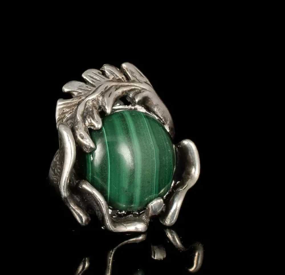 Mexican modernist 950 silver malachite Ring - image 3