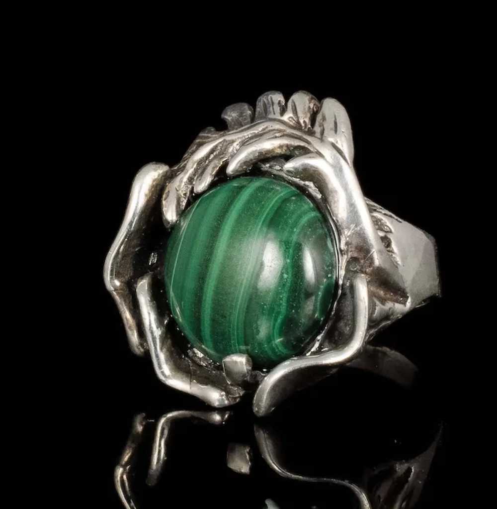 Mexican modernist 950 silver malachite Ring - image 4