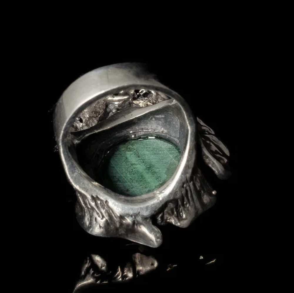 Mexican modernist 950 silver malachite Ring - image 5