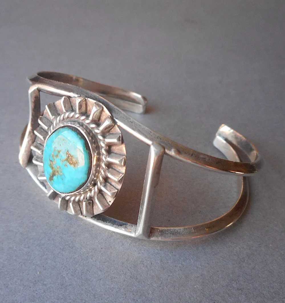 1970s Native American Bracelet Sterling Silver Tu… - image 2