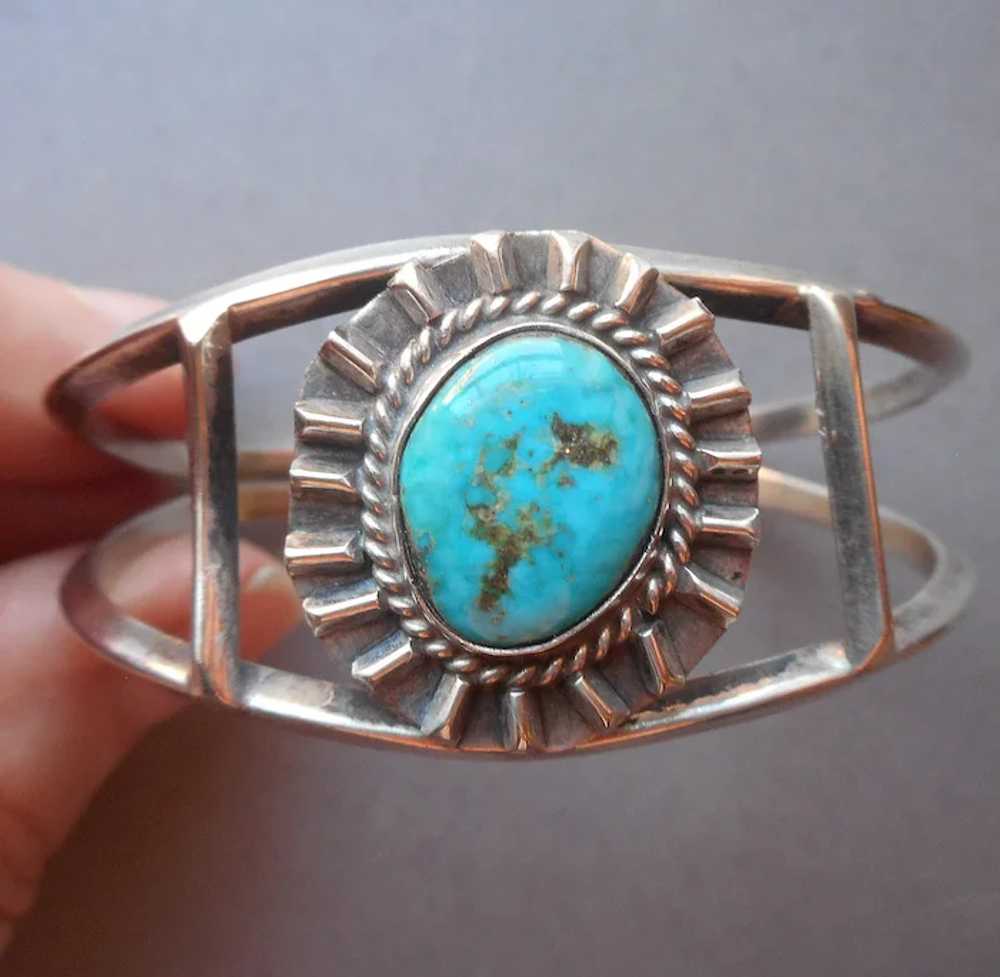 1970s Native American Bracelet Sterling Silver Tu… - image 5