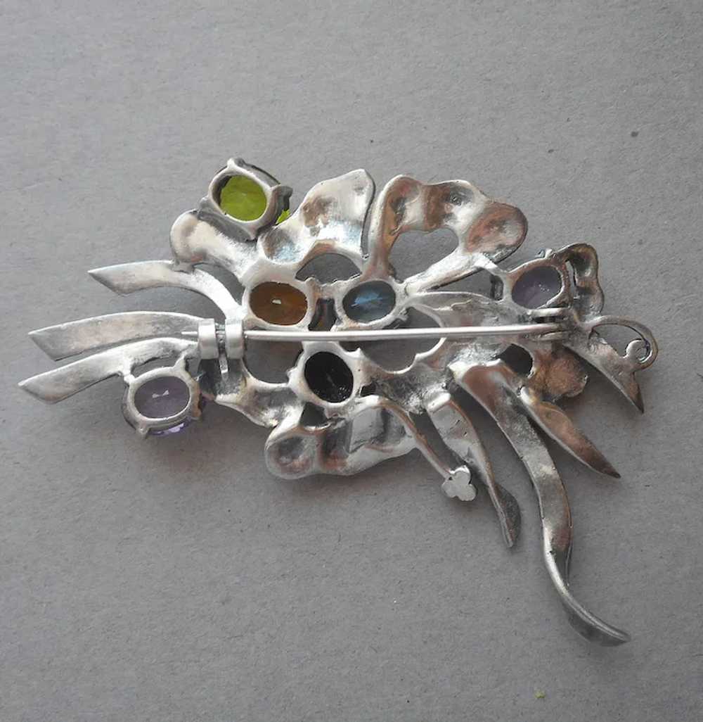 Sterling Silver Marcasite Gemstones Pin flower Ri… - image 3