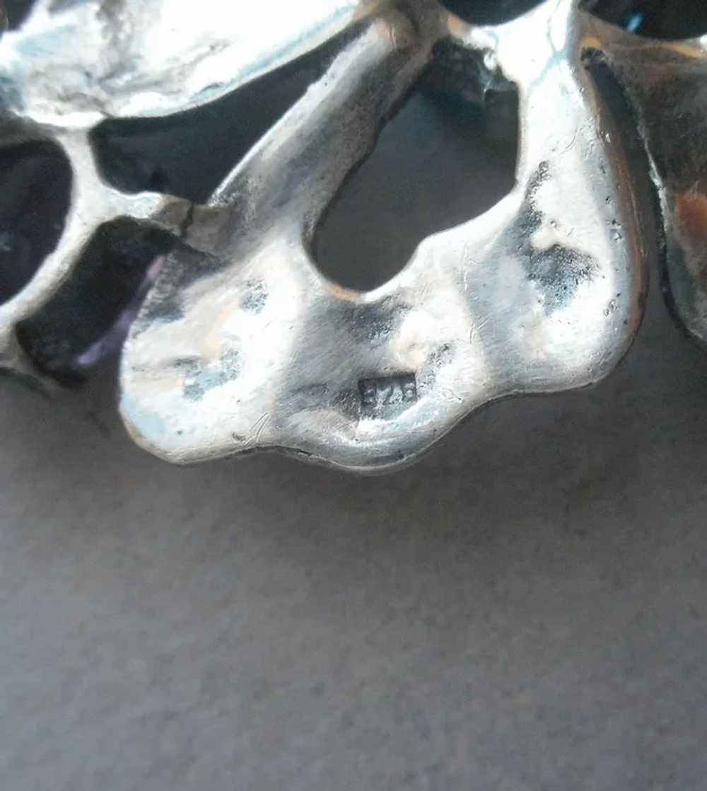 Sterling Silver Marcasite Gemstones Pin flower Ri… - image 4