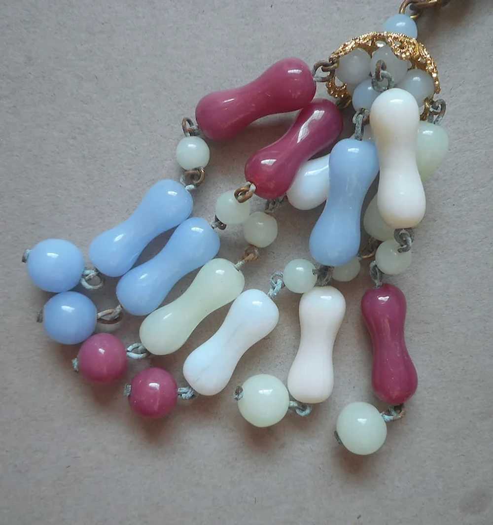 Glass Beads On Wire Tassel Necklace Unusual Color… - image 2