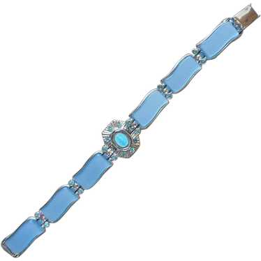 Miraculous Medal Blue Enamel Lucite Bracelet Vint… - image 1