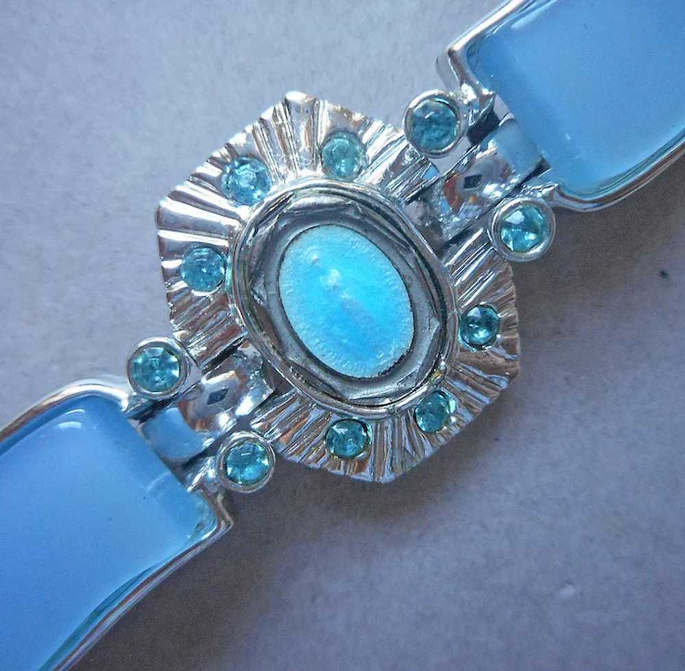 Miraculous Medal Blue Enamel Lucite Bracelet Vint… - image 2