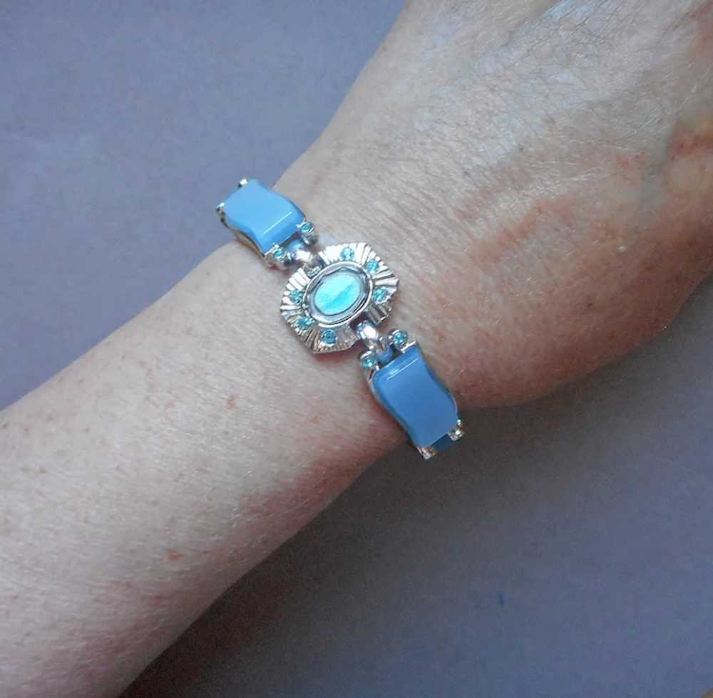 Miraculous Medal Blue Enamel Lucite Bracelet Vint… - image 3
