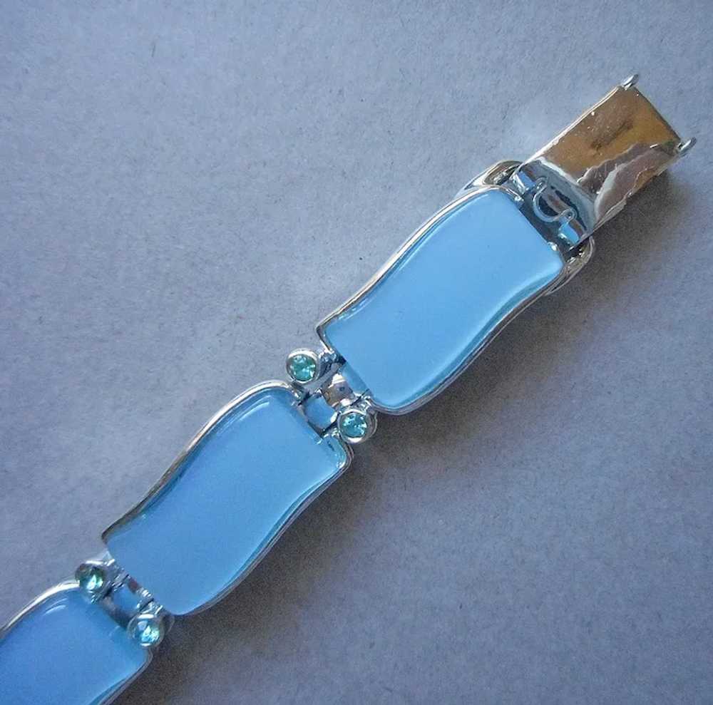 Miraculous Medal Blue Enamel Lucite Bracelet Vint… - image 4