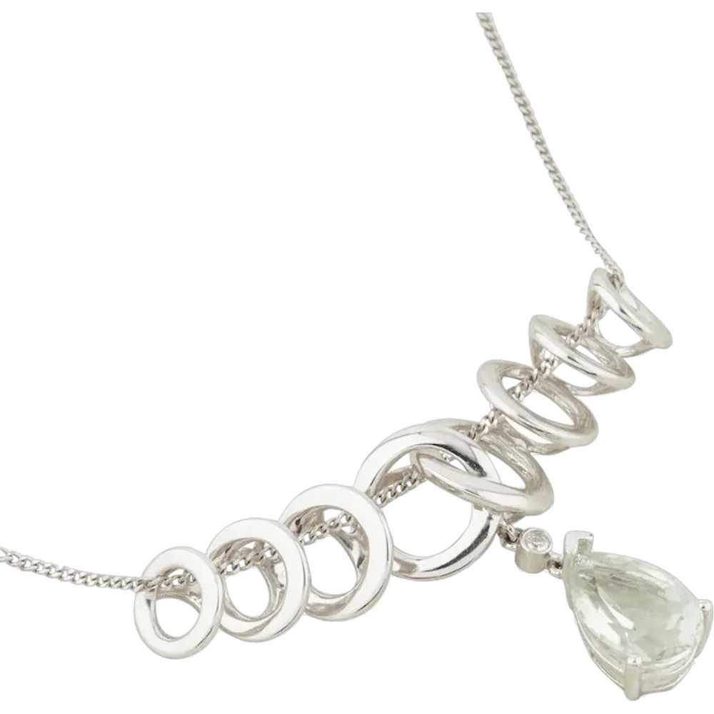 9ct White Gold Green Amethyst Wide Hooped Pendant… - image 1