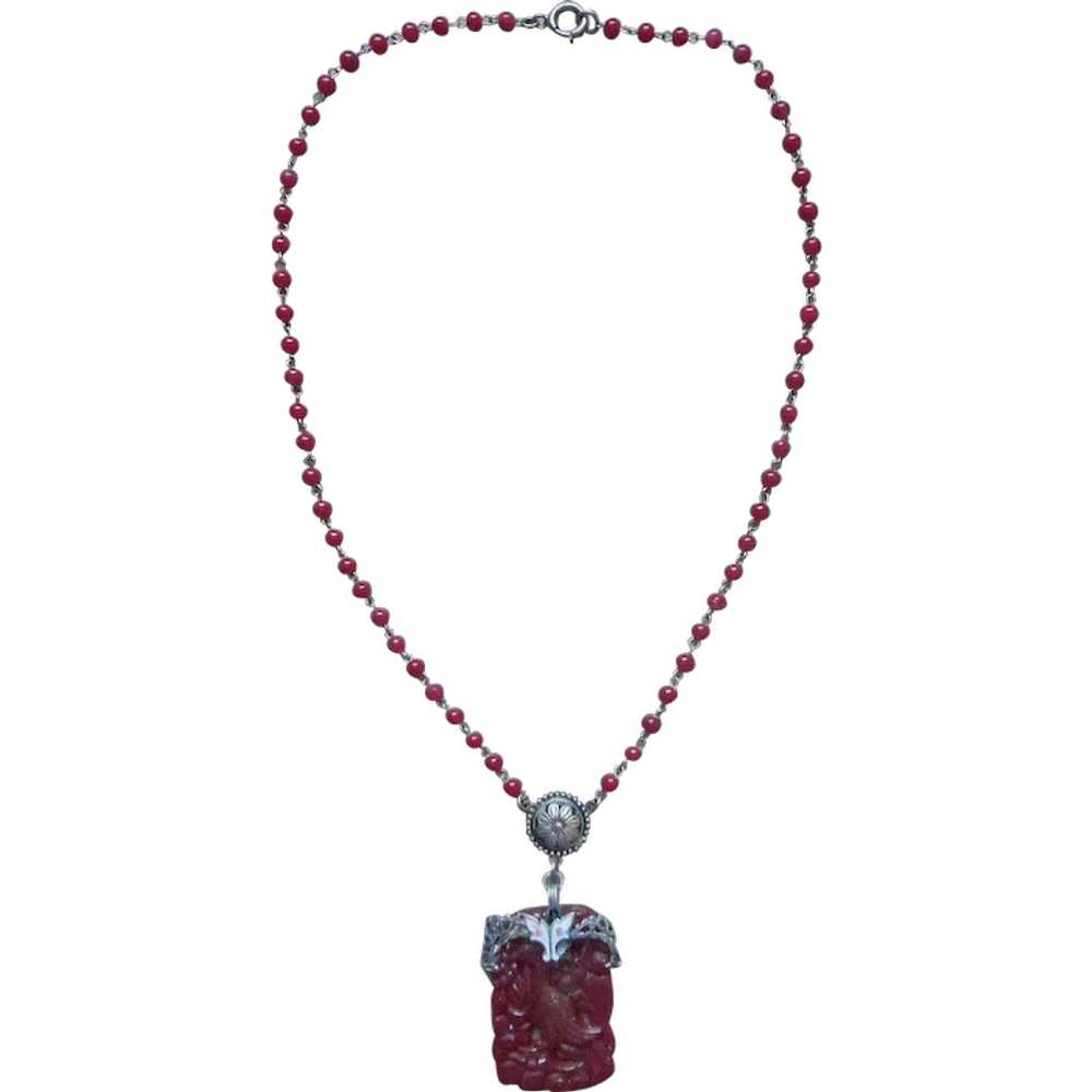 1920s Glass Enamel Filigree Pendant Necklace Anti… - image 1