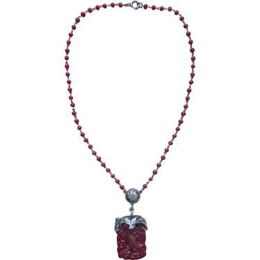 1920s Glass Enamel Filigree Pendant Necklace Anti… - image 1