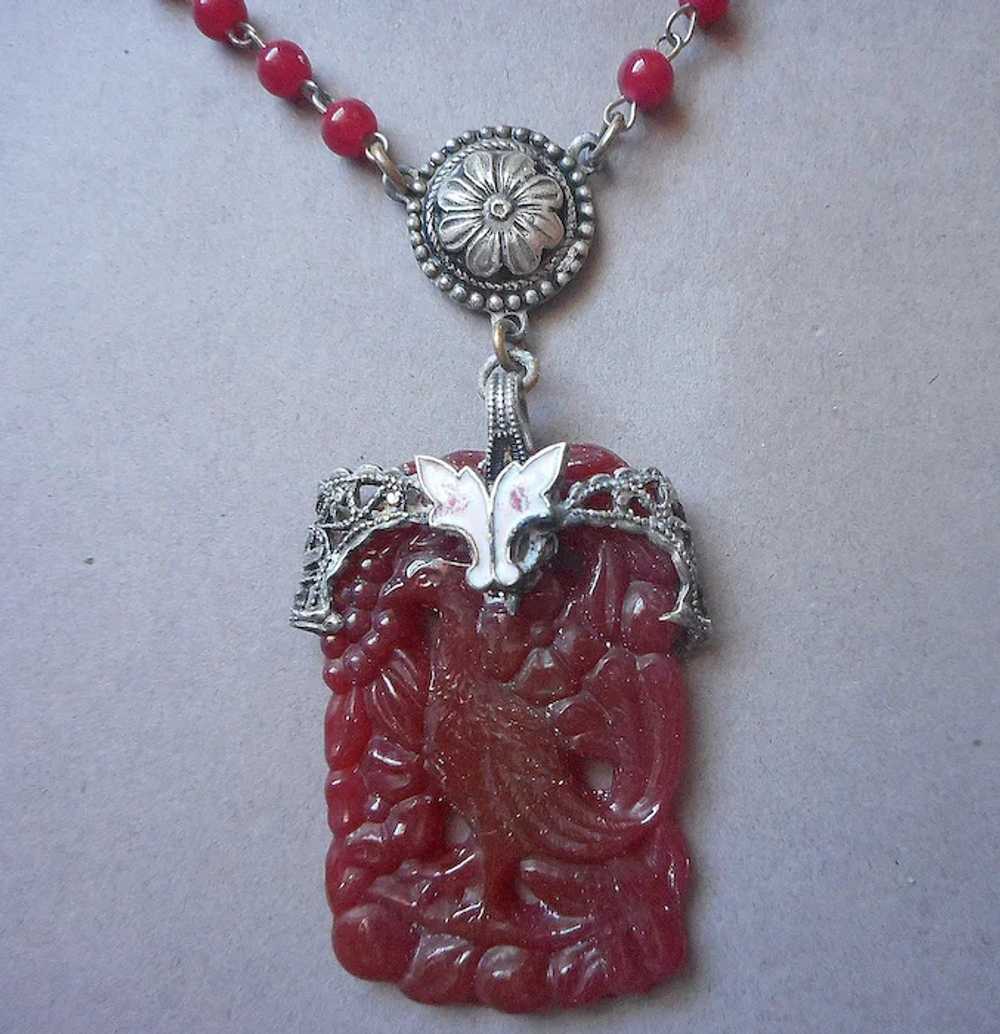 1920s Glass Enamel Filigree Pendant Necklace Anti… - image 2