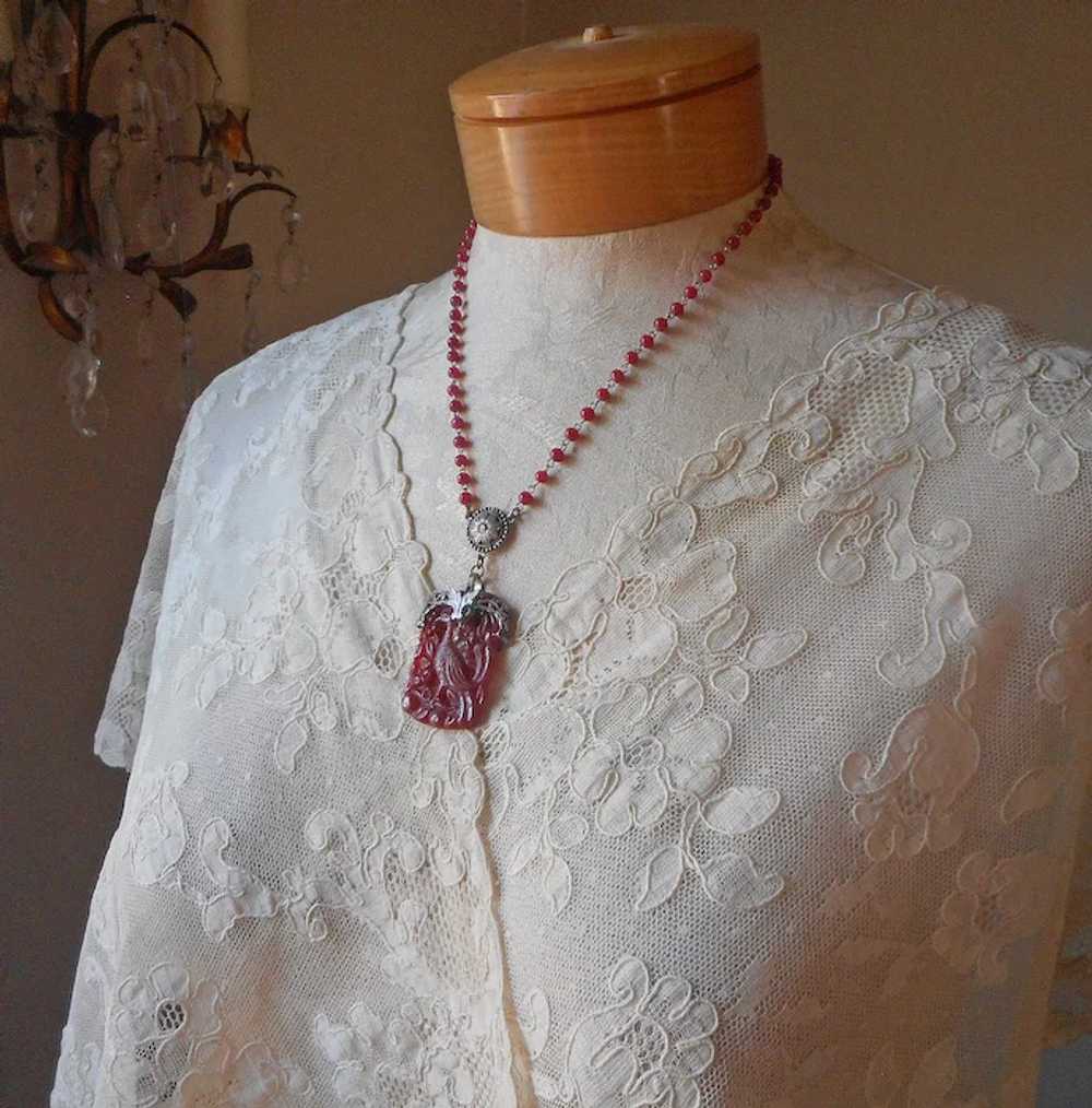 1920s Glass Enamel Filigree Pendant Necklace Anti… - image 3