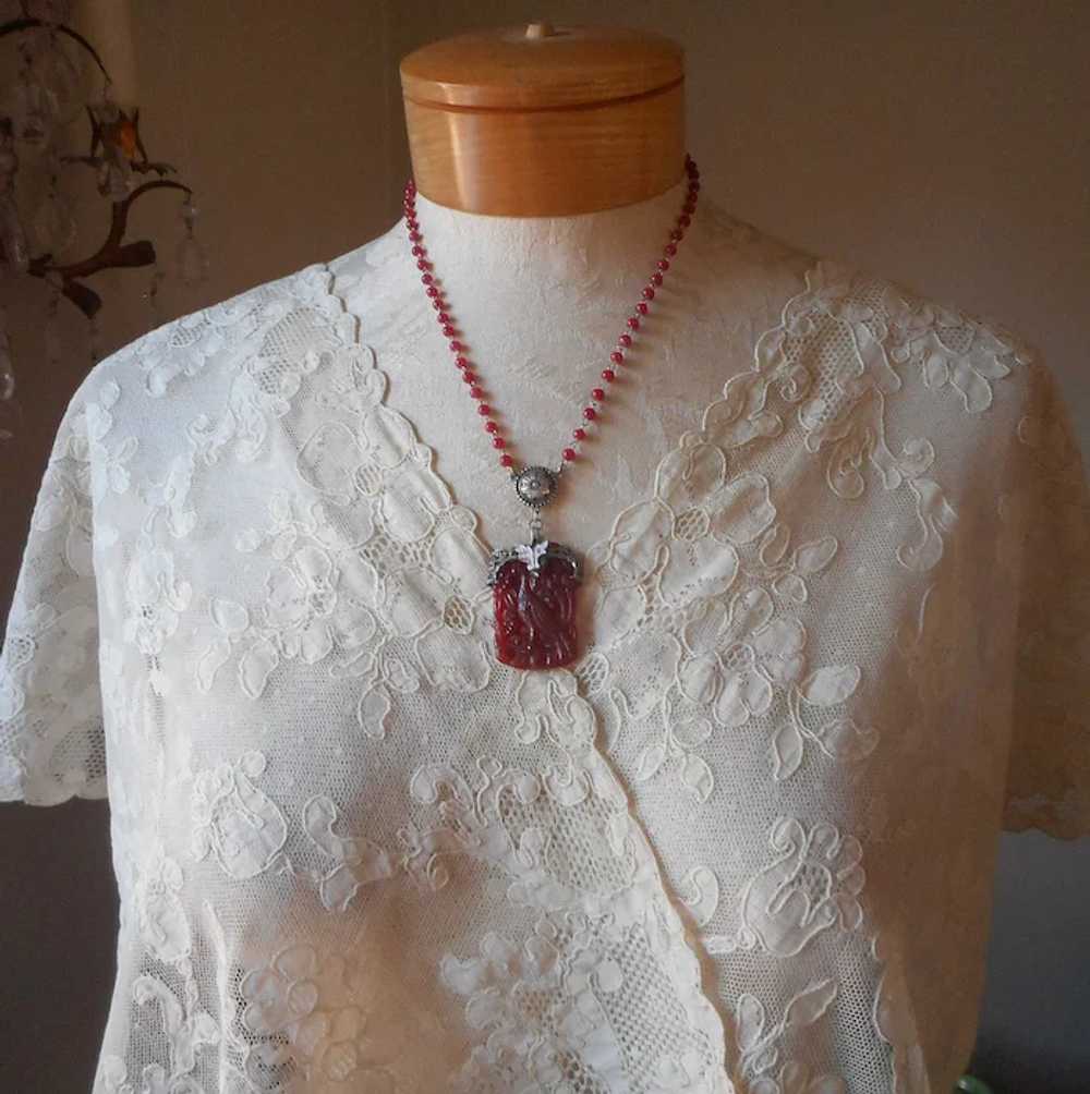 1920s Glass Enamel Filigree Pendant Necklace Anti… - image 4