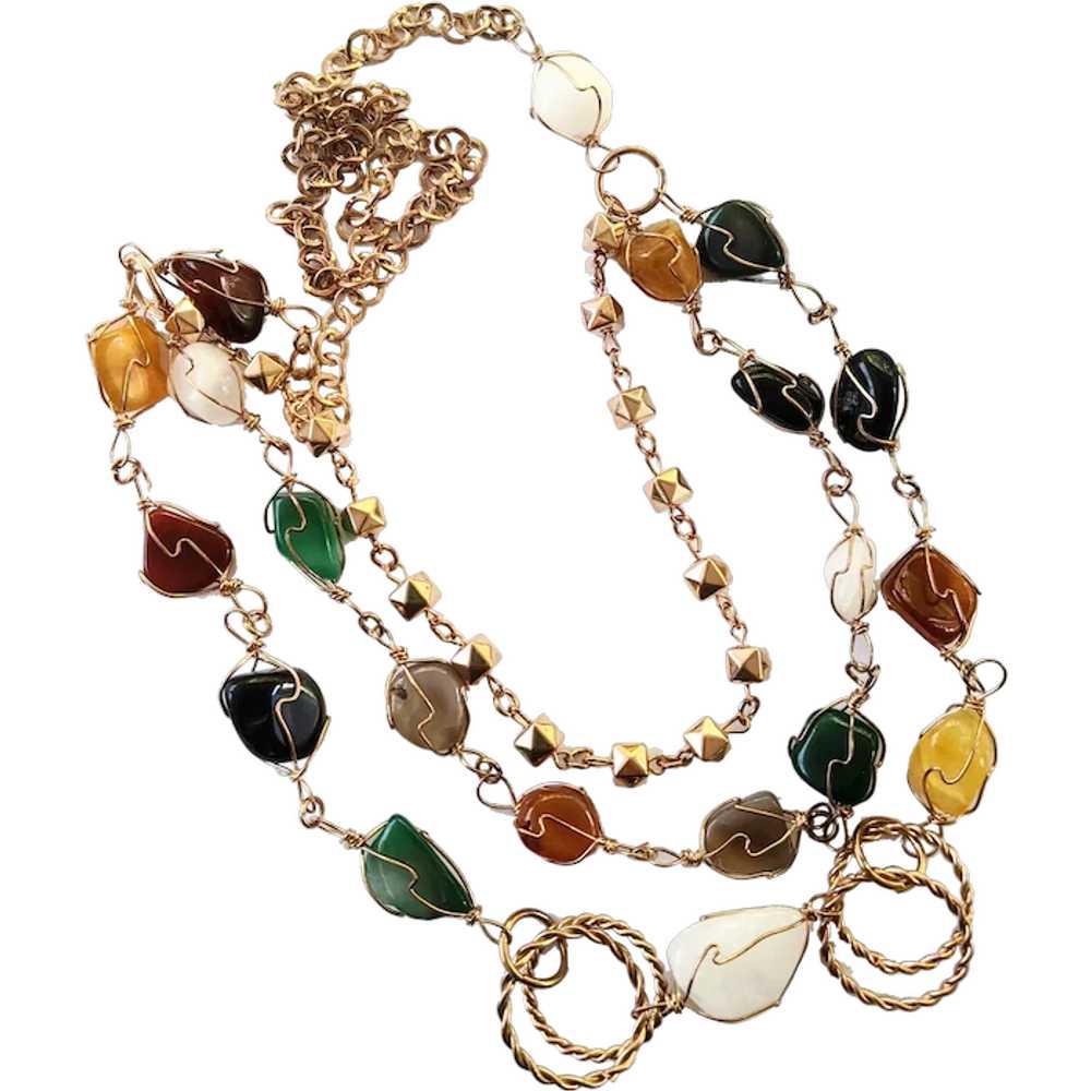 Natural Polished Stone Multi Strand Chain Necklace - image 1