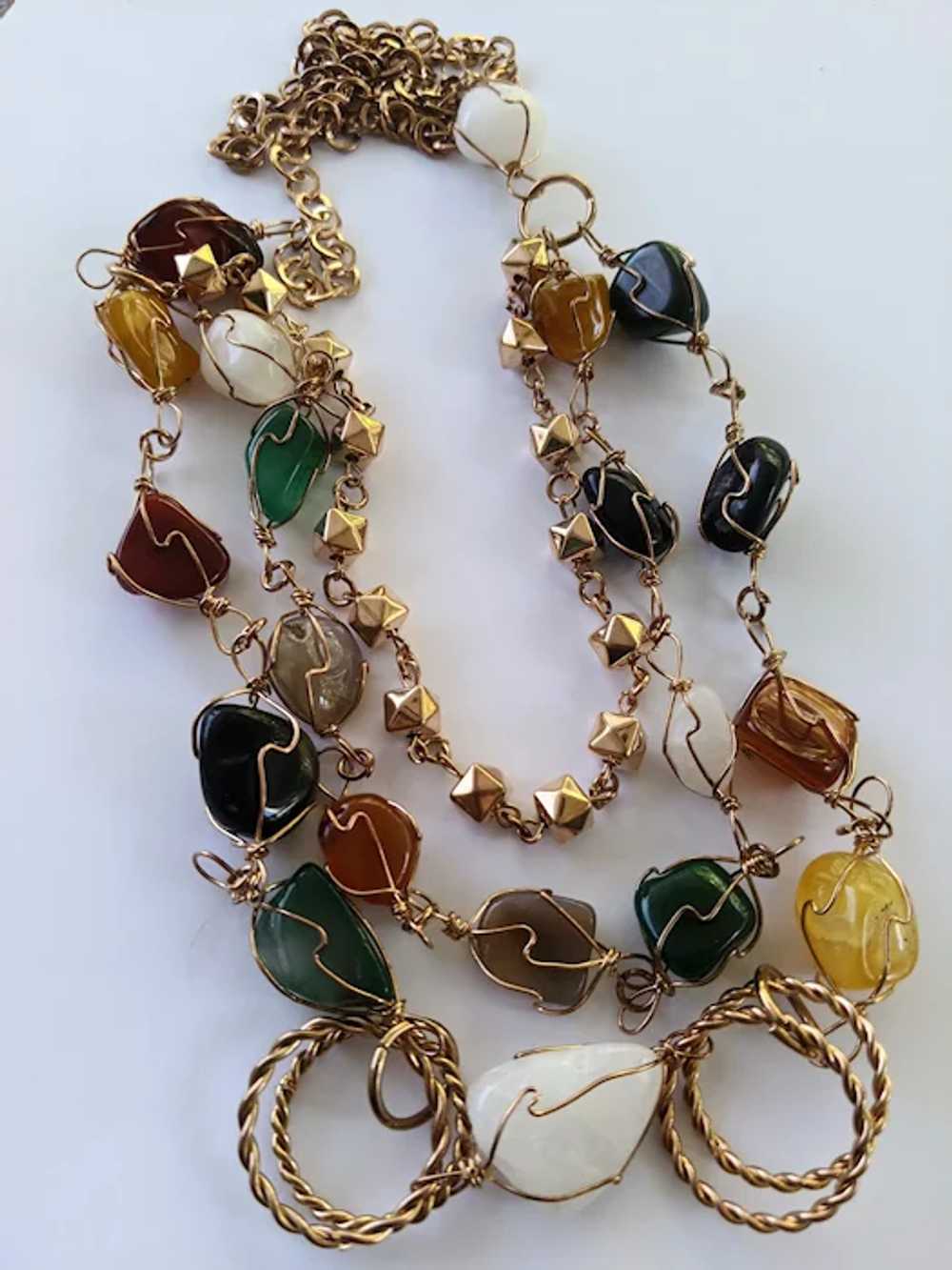 Natural Polished Stone Multi Strand Chain Necklace - image 4