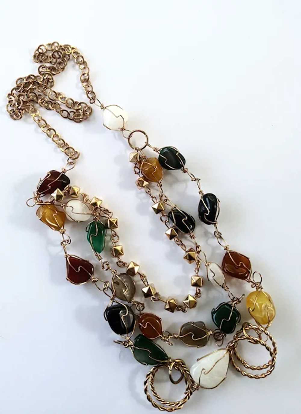 Natural Polished Stone Multi Strand Chain Necklace - image 5