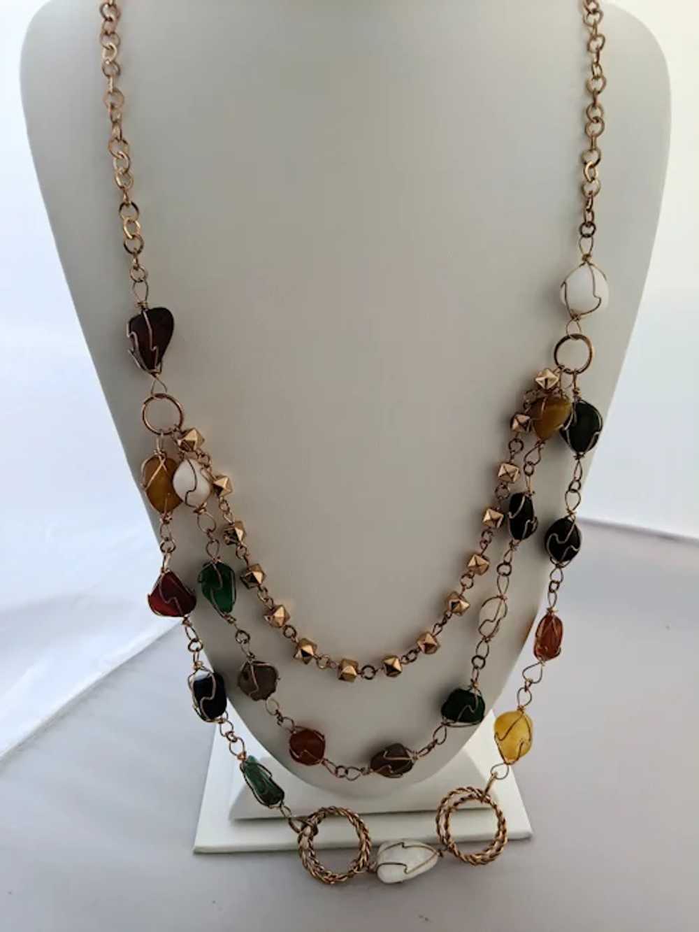 Natural Polished Stone Multi Strand Chain Necklace - image 6