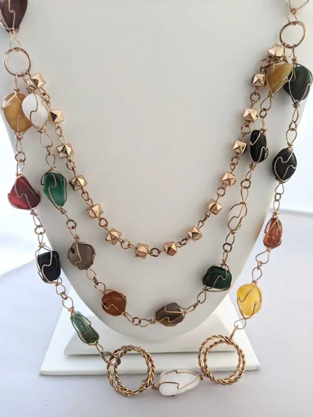 Natural Polished Stone Multi Strand Chain Necklace - image 8
